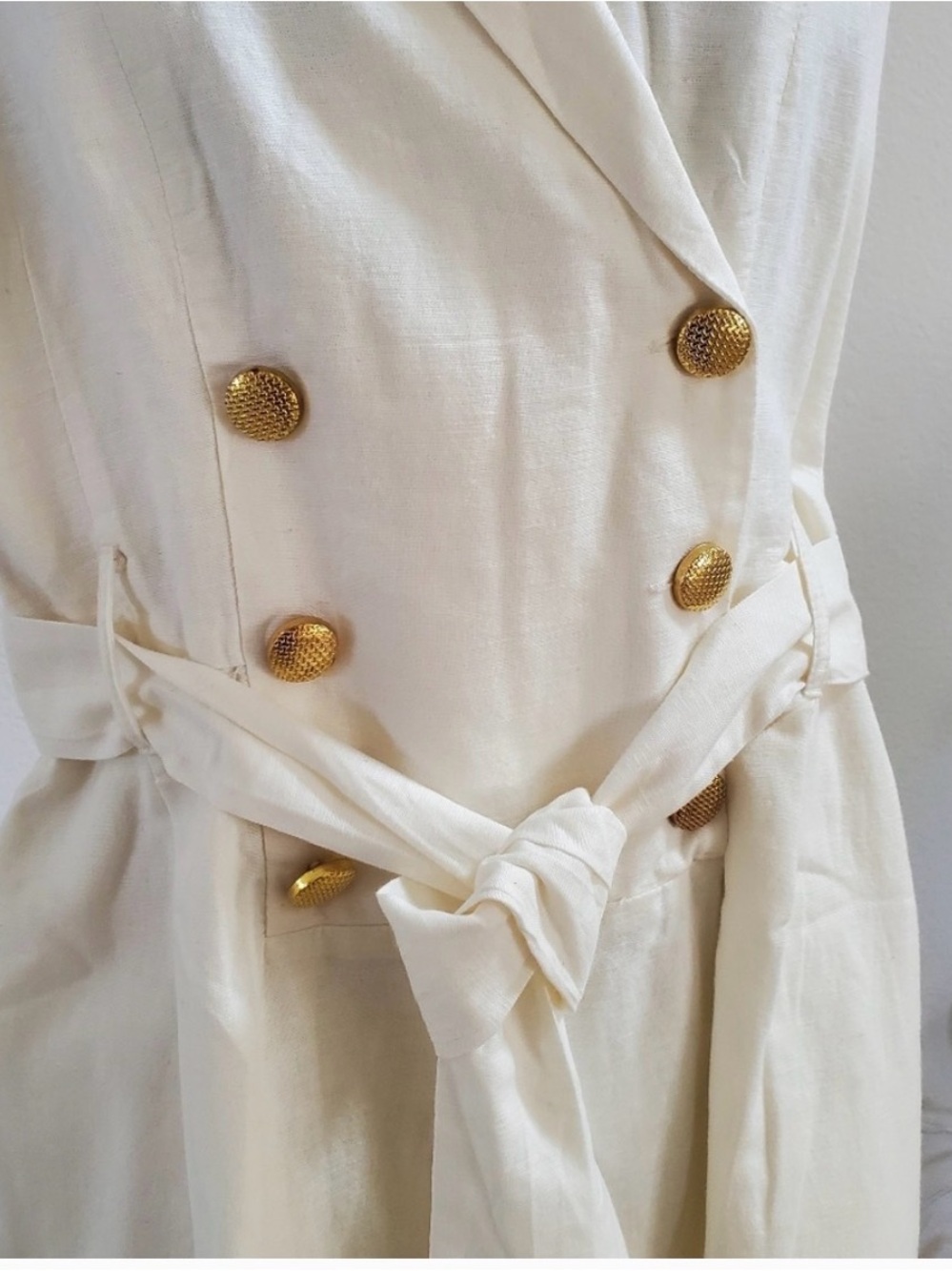 VENUS Cream Linen Halter One-Piece Romper with Gold Buttons Classy - Picture 3 of 7